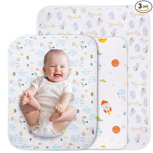 Baby Portable Changing Pad Changing Table Pads Diaper Changing mat Liners 1 Large Size 37.5x27.5 Inch and 2 Medium Size 27.5X22 inch Reusable Washable Waterproof Changing Pads for Baby 3 Pack