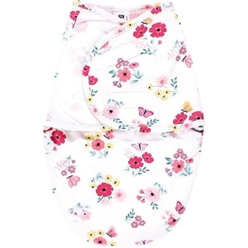 Hudson Baby Infant Girl Plush Faux Fur Swaddle Wrap, Butterfly Floral, 0-3 Months