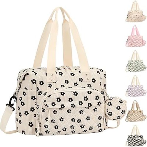 Tenot Diaper Bag Tote, Baby Bag with Pacifier Case, Black Floral
