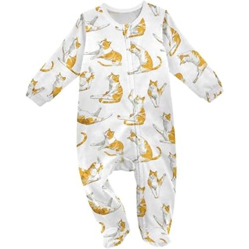 Cute Orange Cats Baby One Piece Snug-Fit Footed Onesie Cotton Pajamas for 3-24M Toddlers Boys Girls