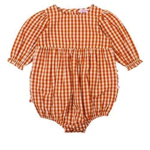 RuffleButts Baby Girls Woven Long Sleeve Bubble Romper