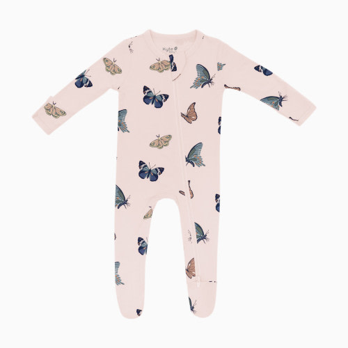 Kyte Baby Printed Zipper Footie - Blush Butterfly, Newborn