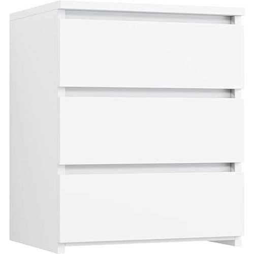 FOTOSOK White Nightstand with 3 Drawers, White Bedside Table Night Stand for Bedroom with Cut-Out Handle, Sofa Side Table 3 Drawer Nightstand for Bedroom, 17.7W*15D*21.7H