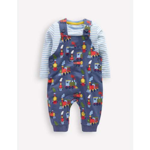 Printed Jersey Overalls Set-Blue Marl Trains | Boden USA