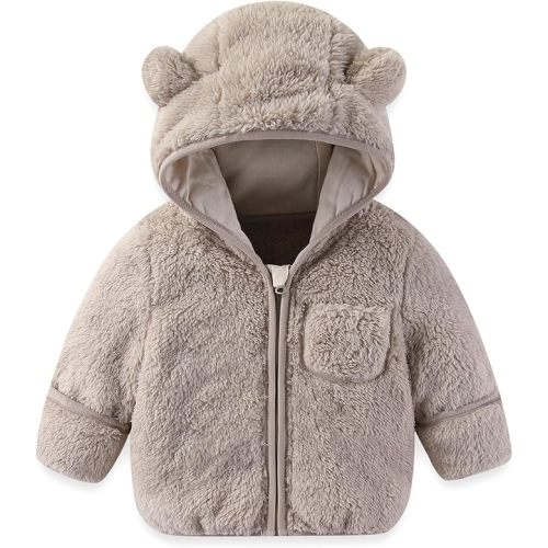 Baby Infant Boys Girls Winter Coat with Fold-Over Mittens Fleece Outwear Jacket Warm Clothes Bear Hooded