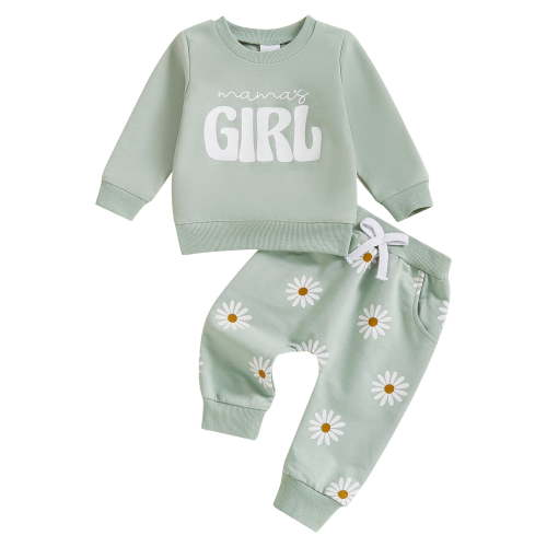 Xyant Toddler Baby Girl Clothes Mamas Girl Long Sleeve Pullover Sweatshirt Stretch Jogger Pants Fall Winter Outfit (Green,6-12 Months)
