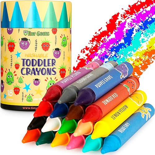 Jumbo Crayons (18 Colors) – Non-Toxic, Washable Crayons for Toddlers and Kids (Ages 1-8) – Easy-to-Hold - Ideal for Travel, Art, and Learning