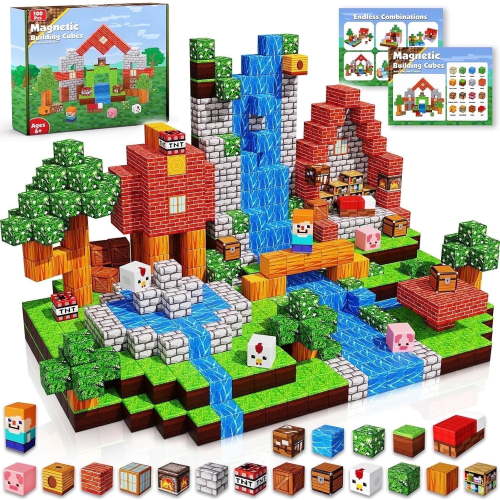 Annexfun Magnetic Blocks |100PCS Magnetic Building Cube Game, Constructions Toys for Boys & Girls Age 3-4, 5 6 7 8 9 10, STEM Montessori Stacking Toy, Sensory Tiles Building Birthday for Toddlers