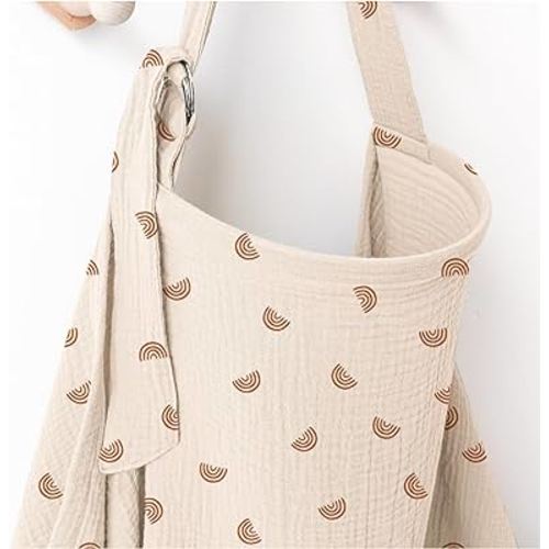 Muslin Nursing Covers for Breastfeeding, Privacy Breast Feeding Cover with Arch Neckline for Mom and Baby, Breathable 100% Cotton Nursing Apron Multi-use Stroller Cover