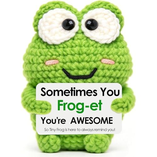 Crochet Frog Gifts for Women Men Birthday Christmas with Encouragement Card