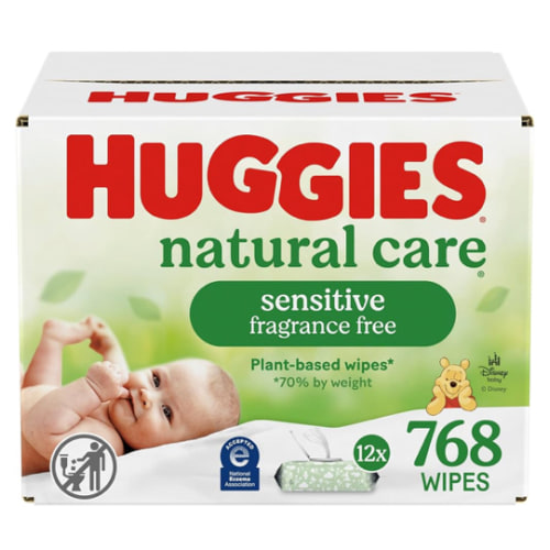 Amazon.com: Huggies Natural Care Sensitive Baby Wipes, Unscented, Hypoallergenic, 99% Purified Water, 12 Flip-Top Packs (768 Wipes Total), Packaging May Vary