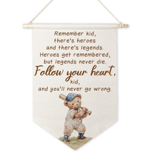 ArtisaEura Bear Nursery Inspirational Wall Canvas Banners, Baseball Bear Nursery Decor, Positive Affirmations Hanging Display Pennant Banner Flags, Baseball Wall Decor for Kids Room Bedroom Playroom