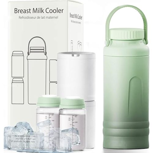 22oz Breast Milk Cooler Bottle – Portable Milk Cooler for Breastmilk, 360° Total Cooling for 24 Hours; Breastmilk Chiller with 2pcs Baby Bottles | Breastfeeding Essentials, BPA Free