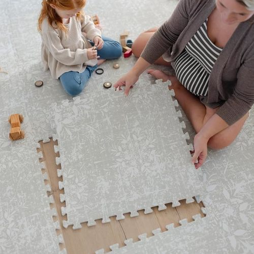 Little Landings Baby Play Mat for Floor - Eden (4x6ft) - Interlocking EVA Foam Play Mat Tiles for Babies & Toddlers, Non-Toxic Playmat for Tummy Time, Crawling & Playroom - Neutral Rug-Look Design