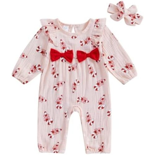 Infant Girl Candy Jumpsuit Fall Outfit Long Sleeve Ruffle Romper Gingerbread Playsuit Newborn Christmas Baby Clothes