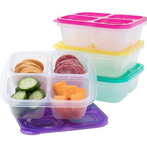 Bentgo Easyboxes 4-Compartment Snack Containers - 8-Piece Set with 4 Trays & 4 Custom-Fit Lids to Seal in Freshness - Reusable Food Storage & Meal Prep Bento BPA-Free Containers (Brights)