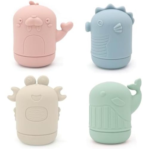 Ginbear Silicone Baby Bath Toys Set 6 M+ Pack of 4 (Marine)