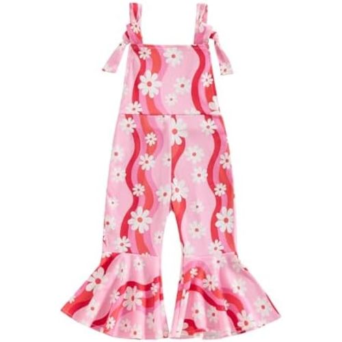 Toddler Baby Girl Bell Bottoms Romper Floral/Butterfly Overalls Suspender Flare Pants One Piece Strap Jumpsuit