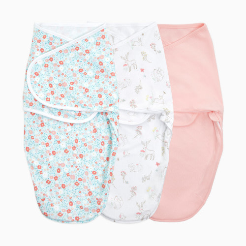 Aden + Anais Essentials Cotton Wrap Swaddles (3 Pack) - Fairy Tale Flowers, 0-3 Months, 3