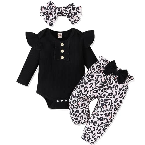 GDTOGRT Baby Girl Clothes Newborn Infant Outfits Ruffle Romper+ Floral Pants + Cute Headband Sets for Girls