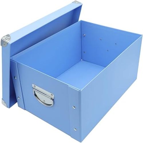 GUOZI Collapsible Storage Box, Decorative Memory Box with Lid & Metal Reinforced Corners, Cardboard File Bin with Handles, Organizer Gift Box for Keepsake Toy Photos Office Nursery Wardrobe Bookshelf