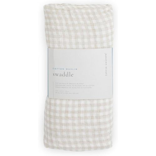 Little Unicorn Premium Cotton Swaddle Baby Blanket | Breathable Fabric | for swaddling, Play, Nursing & More (Tan Gingham)