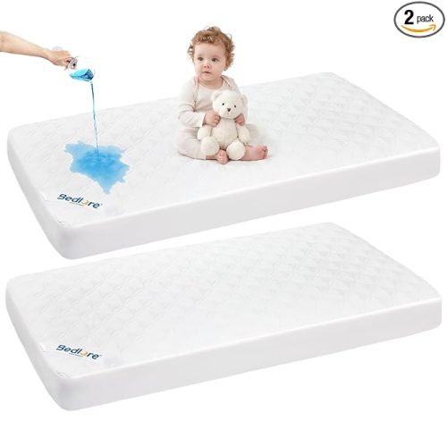 BEDLORE Waterproof Mattress Protector Crib, 2 Pack Soft Mattress Pad, Noiseless Machine Washable Mattress Cover, Ultimate Protection for Your Baby's Crib Toddler Bed (52''x28'')
