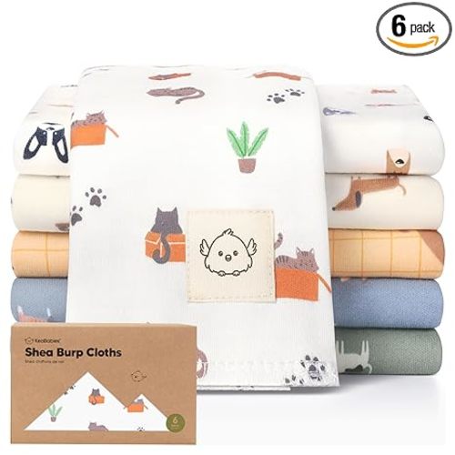 Organic Burp Cloths Baby Boy, Girl - 6-Pack Large 100% Cotton Burping Cloths for Babies, Spit Up Rags, Super Absorbent, Ultra Soft Newborn Rag, Gender Neutral, Machine Washable, Durable (Pets & Paws)