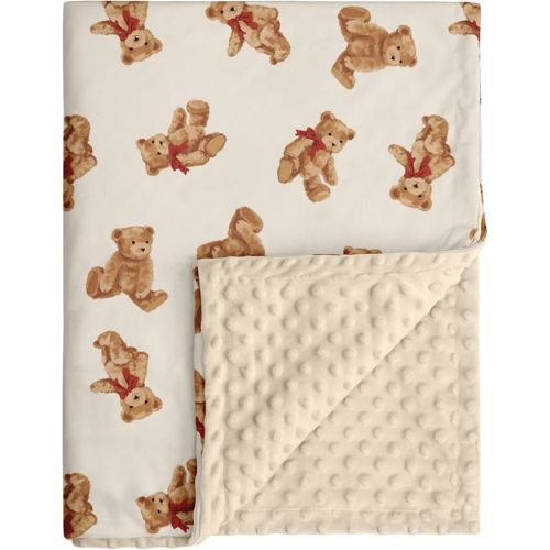 Bear Minky Baby Blanket, Ultra Soft Cozy Nursery Blanket for Unisex Boys Girls, Fluffy Toddler Infant Newborn Warm Nursery Bed Blankets for Crib Stroller or Carseat, 30”×40”, Beige