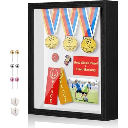 11x14 Shadow Box Frame with Shatterproof Clear Glass & Push Pins