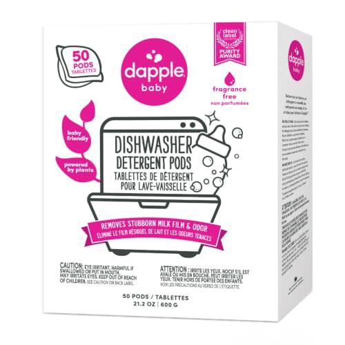 Dapple Baby - Dishwasher Detergent Pods - 50 Count | Fragrance-Free, Hypoallergenic & Plant-Powered Dishwasher Pacs, Removes Milk Residue From Baby Bottles