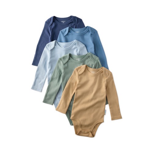 Blake Long Sleeve Organic Cotton Assorted 5-Pack Bodysuits, 0-3M