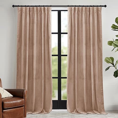 RYB HOME Blush Velvet Curtains with Hook Tape, Thermal Insulated Privacy Protect Decorative Drapes for Home Theater Nursery, W 52 x L 84 inches, 2 Panels Set