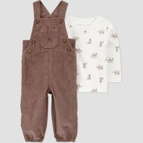 Carter's Just One You® Baby Boys' 2pc Bear Overalls Set - Cream/Brown 6M