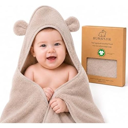 Turkish Organic Cotton Hooded Towels - Heritage Aegean Turkish Organic Plush Bath Towels for Newborn (Teddy Cub, 30×30” — Petite Newborn Fit (0–12 Months))