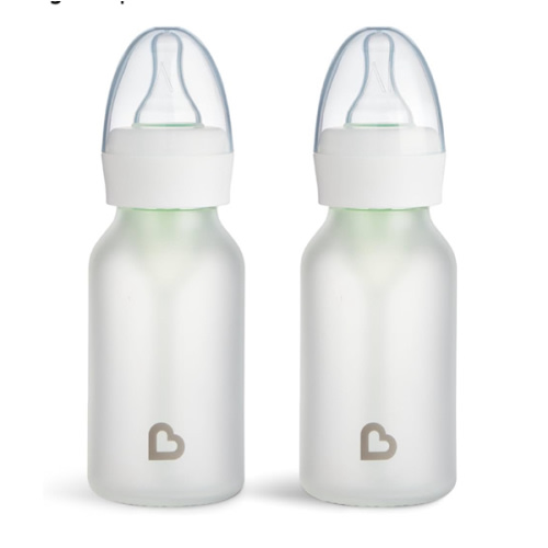 Munchkin Bond Silicone Coated Glass Baby Bottles - Anti-Colic Feeding System with Natural Feel Nipples, 4 Ounce, 2 Pack, White