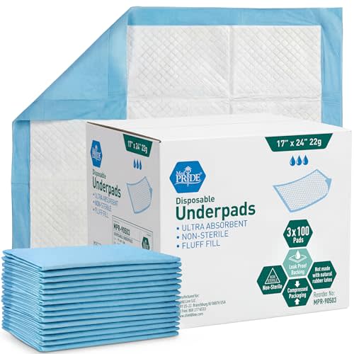 MED PRIDE Disposable Underpads 17'' x 24'' (300-Count) Incontinence Pads, Bed Covers, Puppy Training | Thick, Super Absorbent Protection for Kids, Adults, Elderly | Liquid, Urine, Accidents