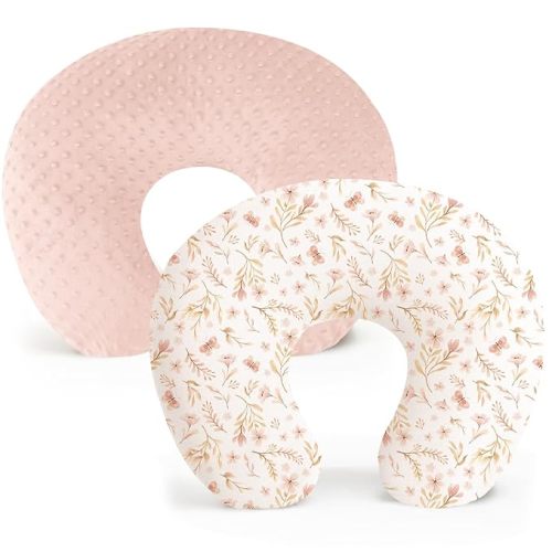 Konssy 2 Pack Nursing Pillow Covers, Soft and Comfortable Nursing Cover for Breastfeeding Pillows, Pillow Slipcover for Baby Girls Boys Newborn(Pink, Pink Spring)