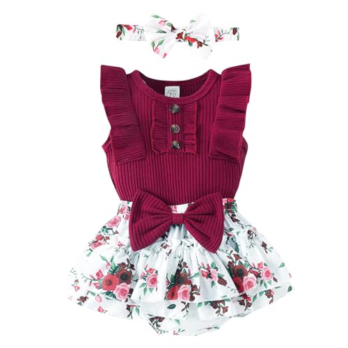GDTOGRT Baby Girl Clothes Newborn Infant Summer Outfits Ruffle Romper and Shorts with Headband Sets for 0-3-6-9-12-18 Months
