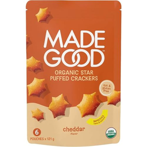 MadeGood Cheddar Star Puffed Crackers (6 Bags - 4.26 Oz Each) Gluten Free and Organic, Healthy Snacks
