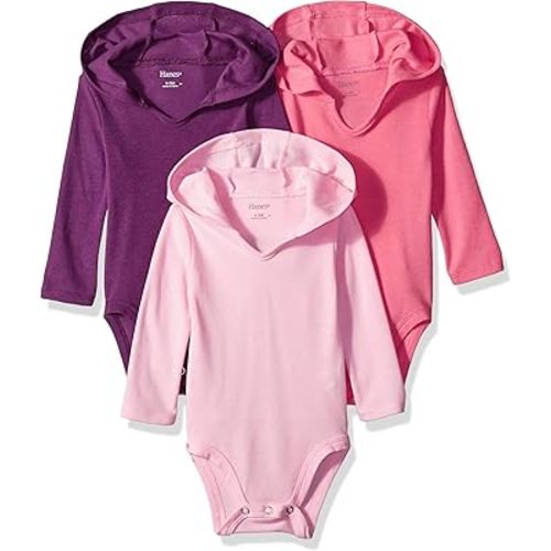 Hanes Baby Long Sleeve Bodysuit, Ultimate Bodysuit Hoodie Boys & Girls, 3-pack