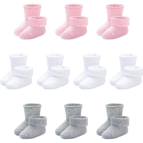 Baby Socks Newborn Terry Cotton Ankle Crew Socks 0-3 Months Girls Preemie Turn Cuff Infant Sock 10 Pairs
