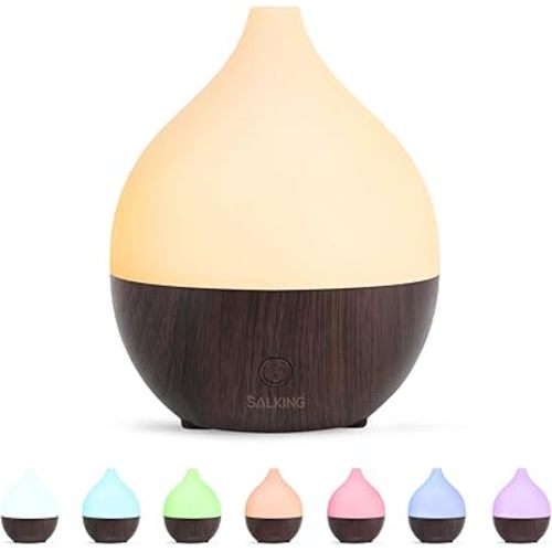 SALKING Essential Oil Diffuser, 100ml Small Aromatherapy Diffuser for Essential Oils, Auto Shut-Off Ultrasonic Diffusers, Cool Mist Humidifier with Warm White Lights, for Office Home (Dark)