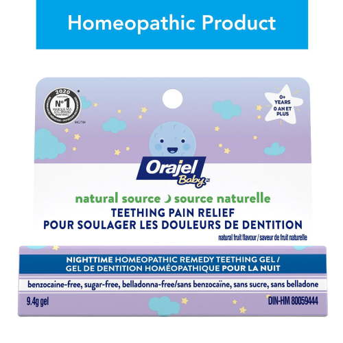 Orajel Baby Natural Source Homeopathic Nighttime Teething Gel with Chamomile – Soothes Gum Pain and Supports Comfort and Relief; Safe For Baby, 9.5 Grams - Walmart.ca