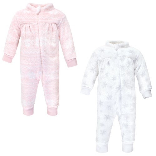 Hudson Baby Infant Girl Plush Jumpsuits, Snowflakes