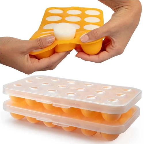 Silicone Baby Reusable Food Storage Tray (2 Pack) - Pop Out 1oz Portion Silicone Stackable Freezer Tray, Snap-on Lid, Non Toxic BPA & PVC Free, Dishwasher &Microwave Safe, Healthy Meal Prep, Gift