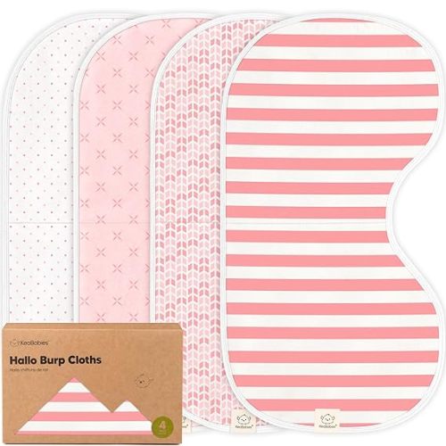 KeaBabies 4-Pack Baby Burp Cloths Baby Girl, Boy - Organic Cotton Burp Cloth, Extra Large, Absorbent, Soft Burping Cloths & Bibs Set for Babies, Newborn Burp Clothes, Thick Burp Rags (Blush)