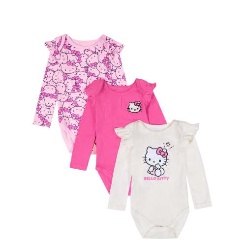 Hello Kitty Baby Girls 3 Pack Long Sleeve Bodysuit, Size 0-24 Months