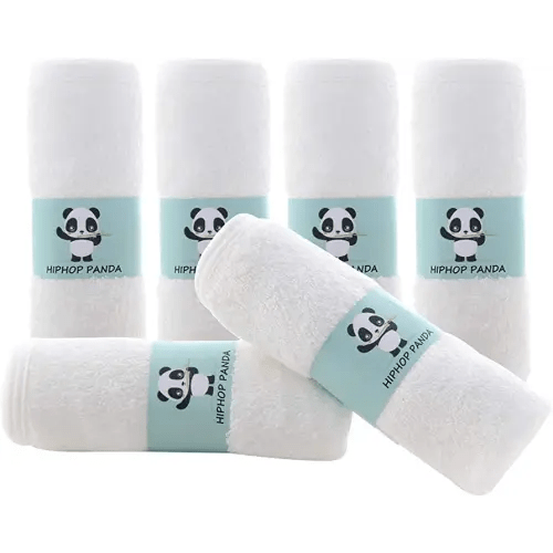HIPHOP PANDA Baby Washcloths, Rayon Made from Bamboo - 2 Layer Ultra Soft Absorbent Newborn Bath Face Towel - Reusable Baby Wipes for Delicate Skin - White, 6 Pack
