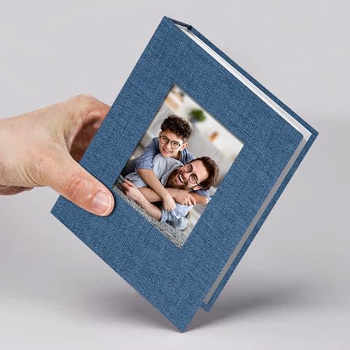 Vienrose Small Photo Album 4x6 Slip-in Picture Album 50 Pages Holds 100 Photos, Portable Photo Book 4x6 for Wedding Family Baby Travel Blue